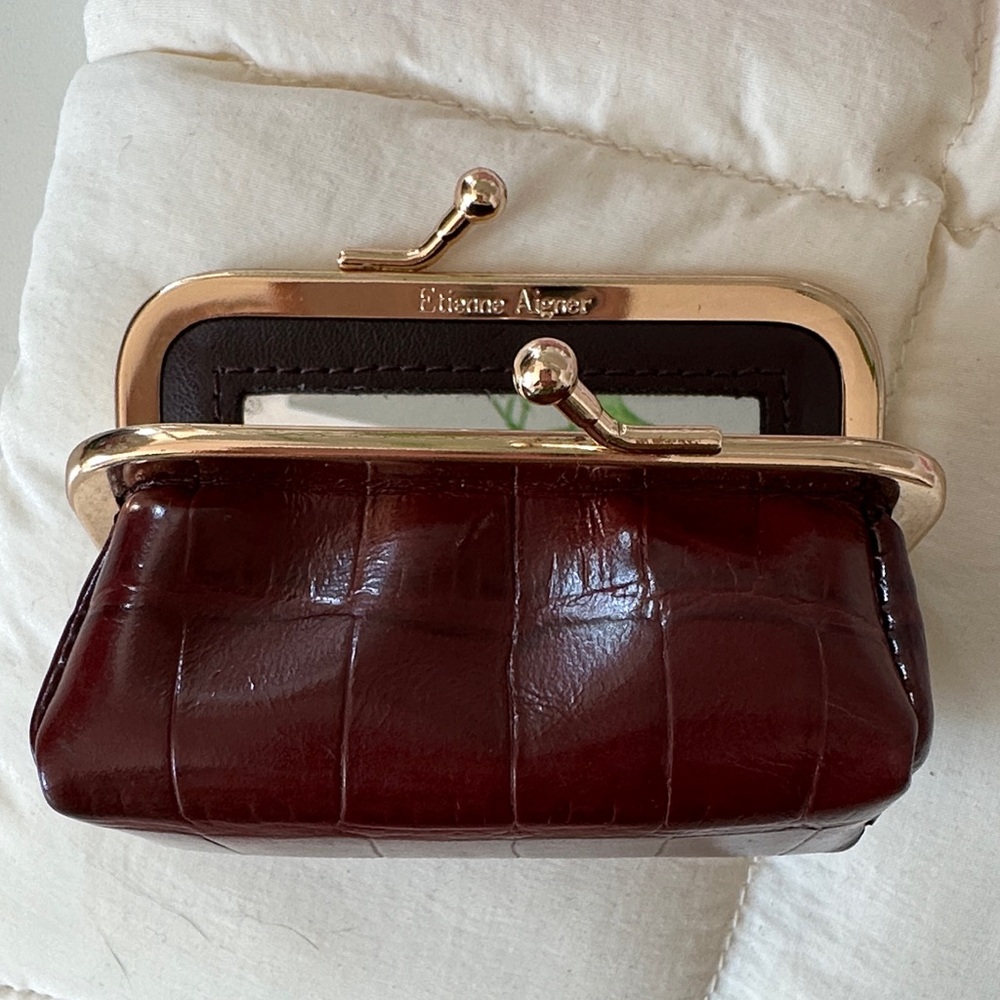 Etienne Aigner Vintage Oxblood Lipstick Case with Mirror